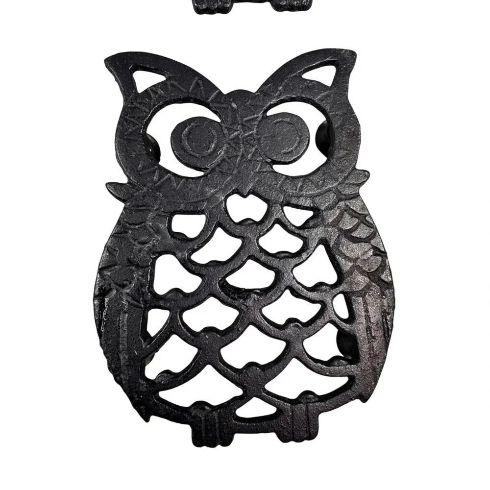 Set‎ of 4 Cast Iron Owl Trivets Black Rustic Kitchen Decor 5.5